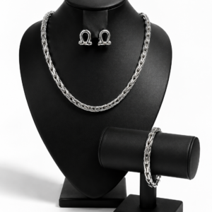 SILVER CUBAN NECKLACE SET